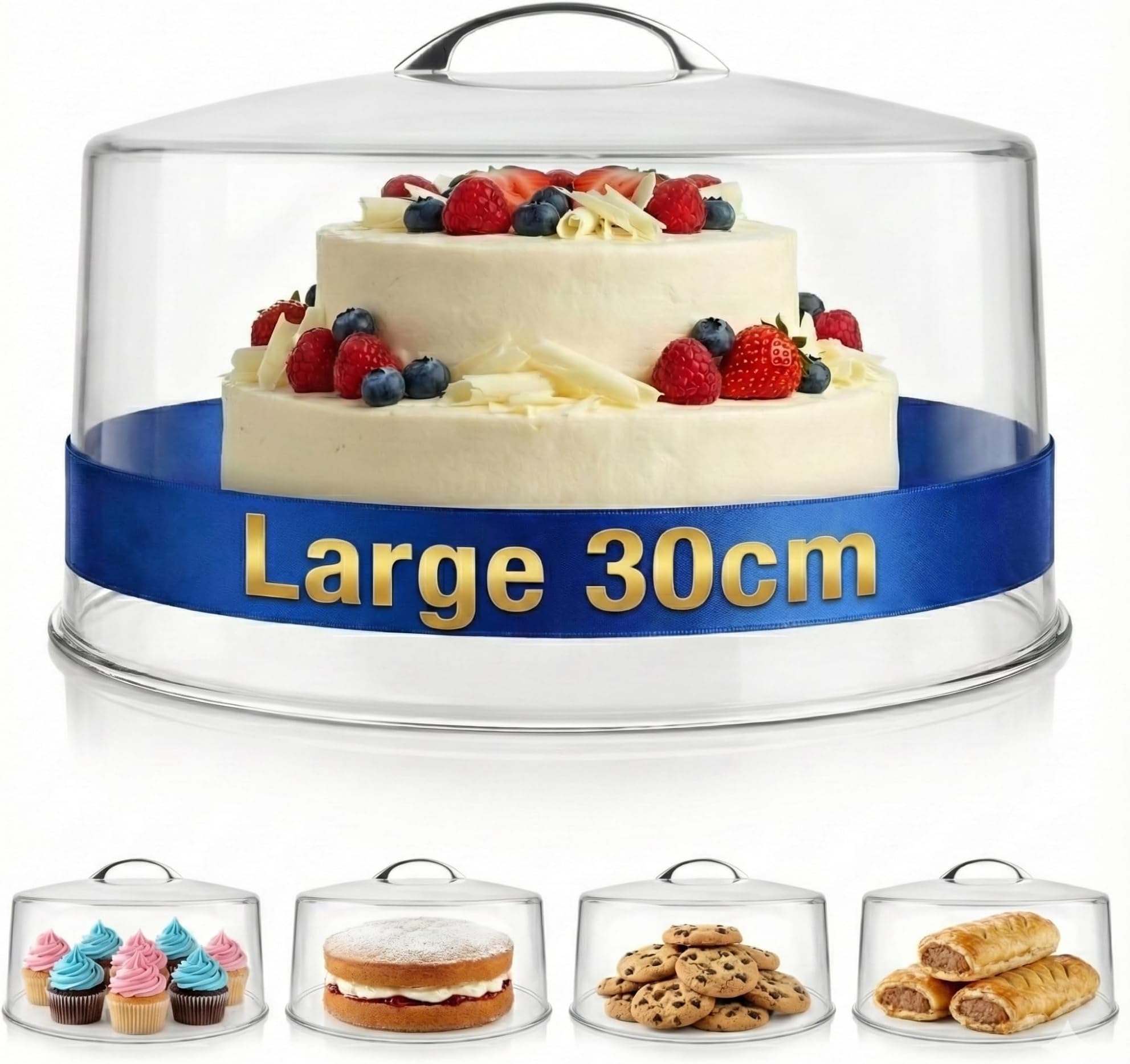 Tablecraft Cake Dome Lid 30cm – Clear Plastic Cake Cover for Storage and Display – Durable Transparent Cake Dome Without Base – Ideal Cake Stand Lid, Cake Cover, Cake Storage, Party or Kitchen Use
