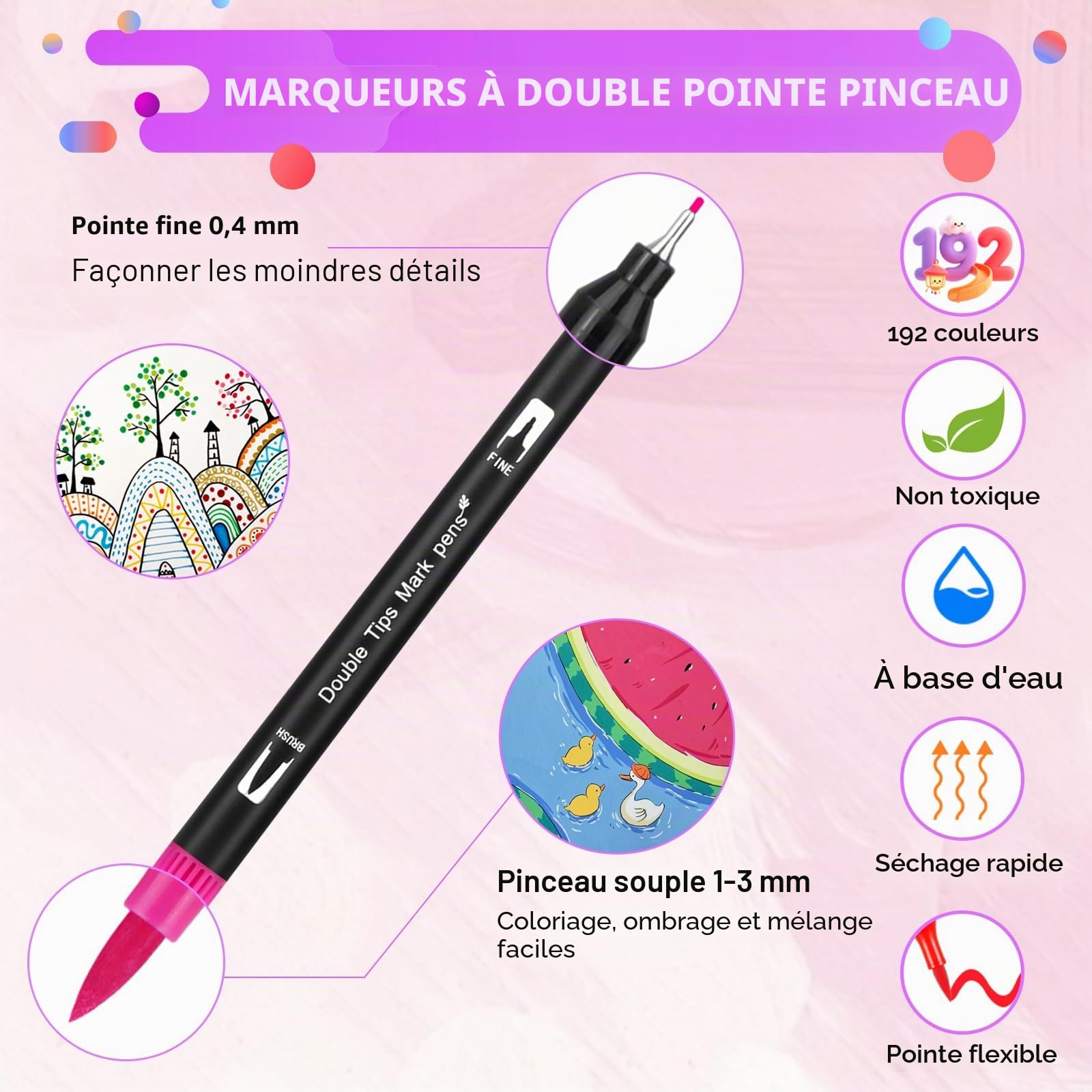 192 Couleur Feutres Coloriage Adulte Double Pointe Fine & Pincea9