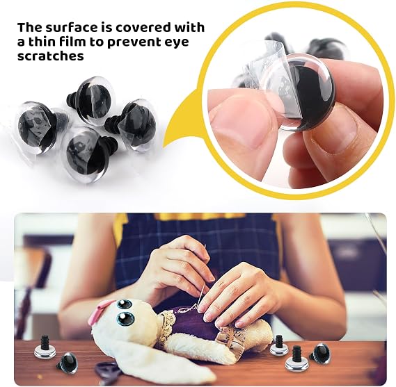 TOAOB 64pcs 16mm Glitter Safety Eyes Plastic Crafts Crochet Doll Eyes 8 Colors Round Stuffed Animals Eyes with Washers for DIY Puppet Doll Making Christmas Decoration