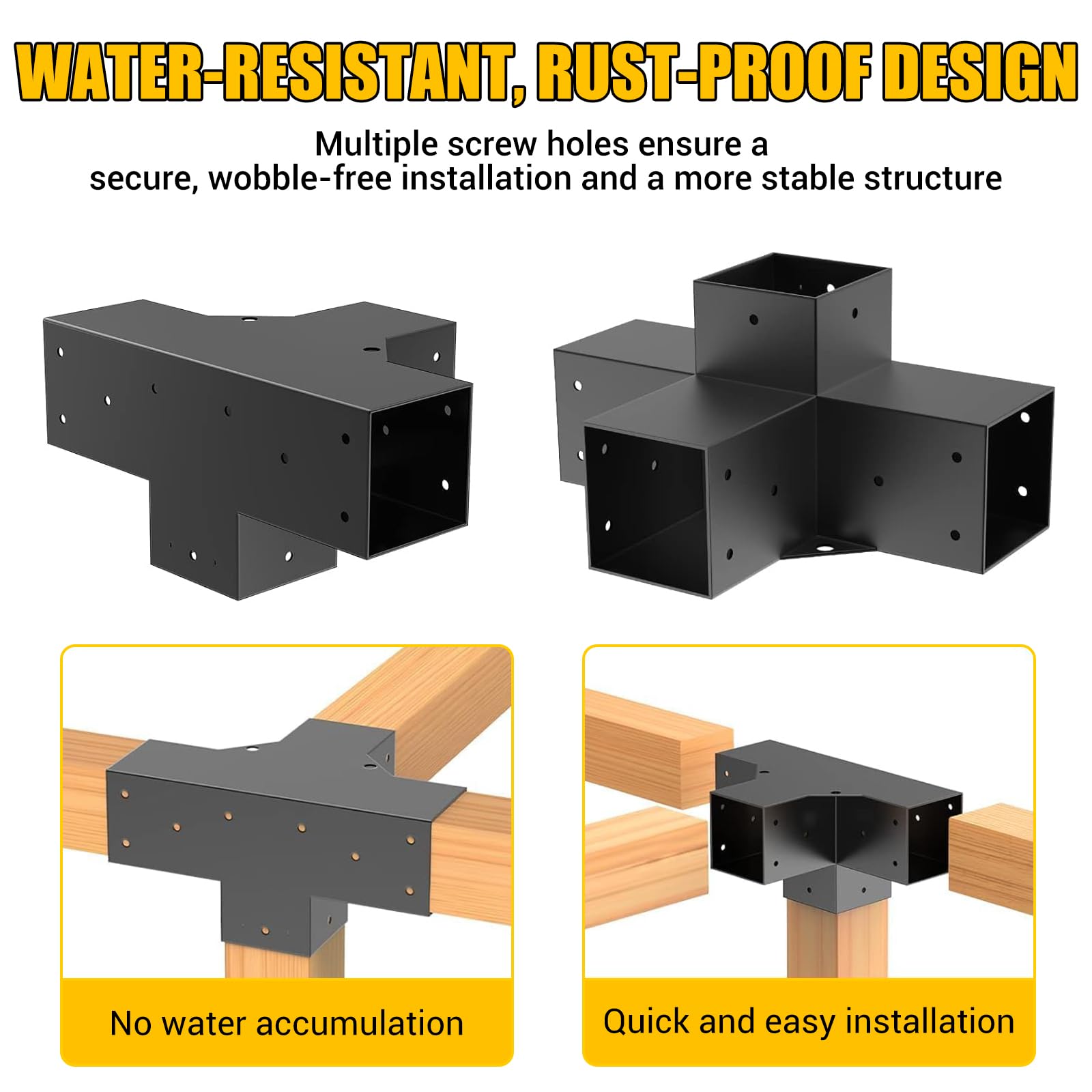 Kit Staffe per Pergolato, Staffe Angolari a 4 Vie 90° Adatte per Pali 95,5×95,5 mm, Kit di Montaggio in Acciaio per Strutture Esterne, 2 Pezzi