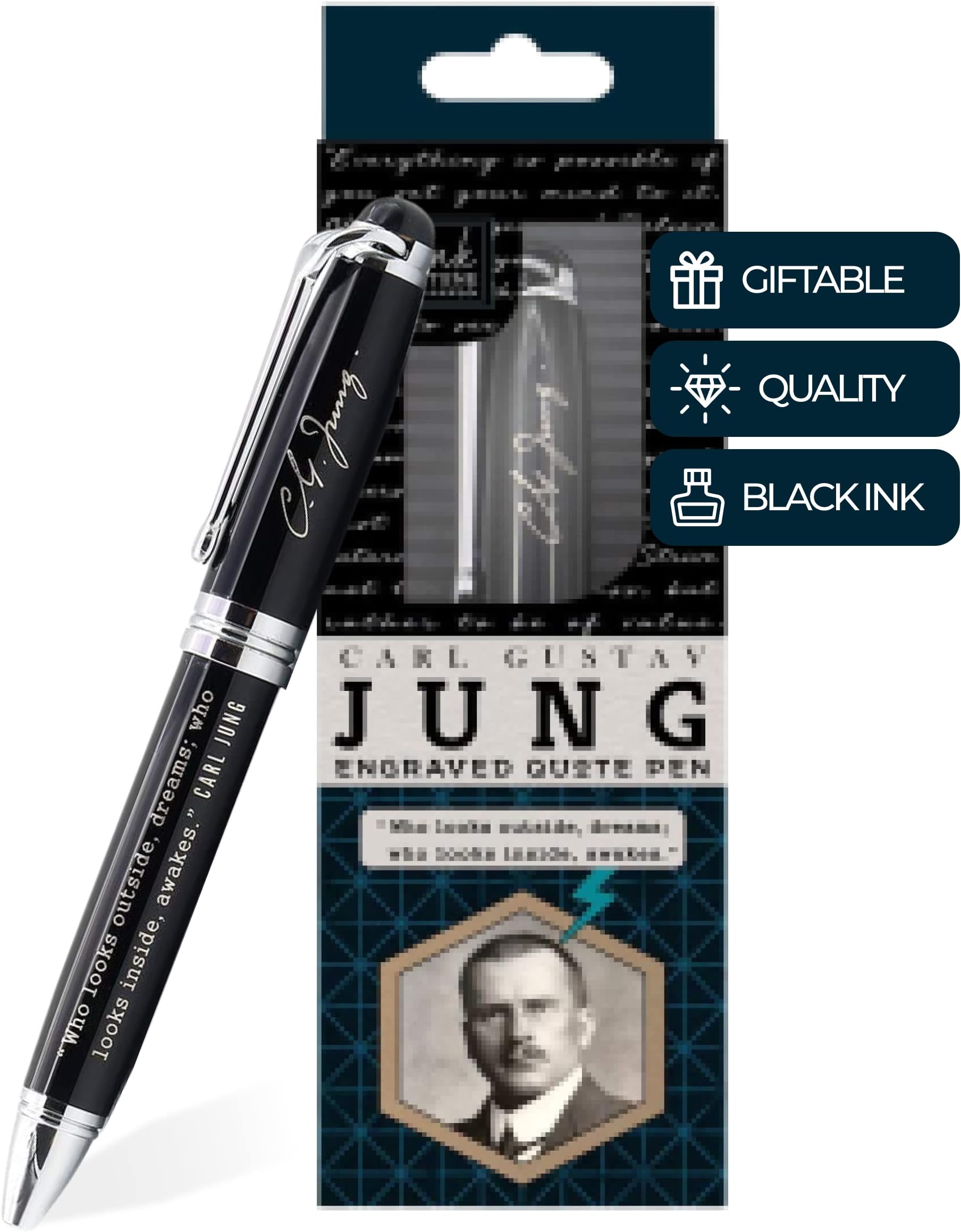 Carl Jung Engraved Inspirational Quote Pen - Who looks outside, dreams; Who looks inside, awakes. - Psychology Gifts for Psychologists Therapists Counselors Intellectuals
