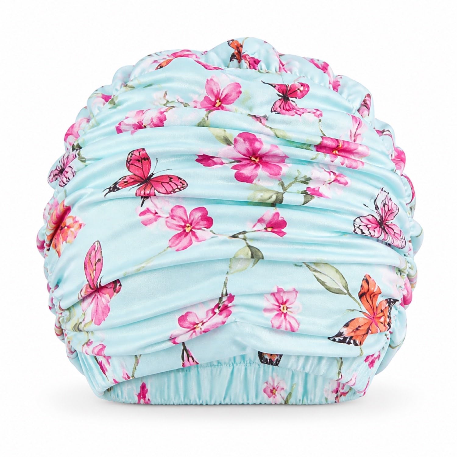 GIVBRO Women Long Hair Swimming Cap Lady Elastic Floral Pleated Swimming Hat Hair Ears Protector for Swim Pool Beach Shower 1 Pc