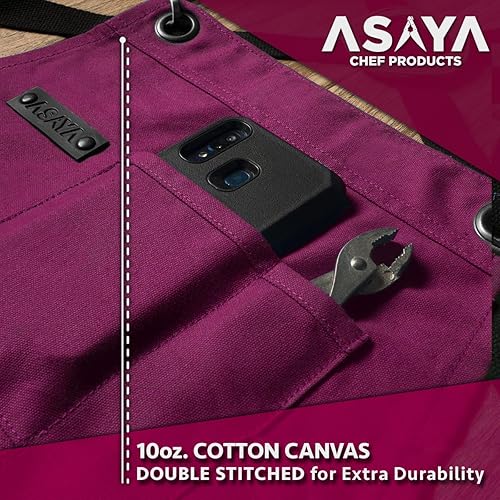 Miniatura 10 de Asaya - Delantal de chef para hombres y mujeres más toalla de mano y abrebotellas, de lona de 10 onzas