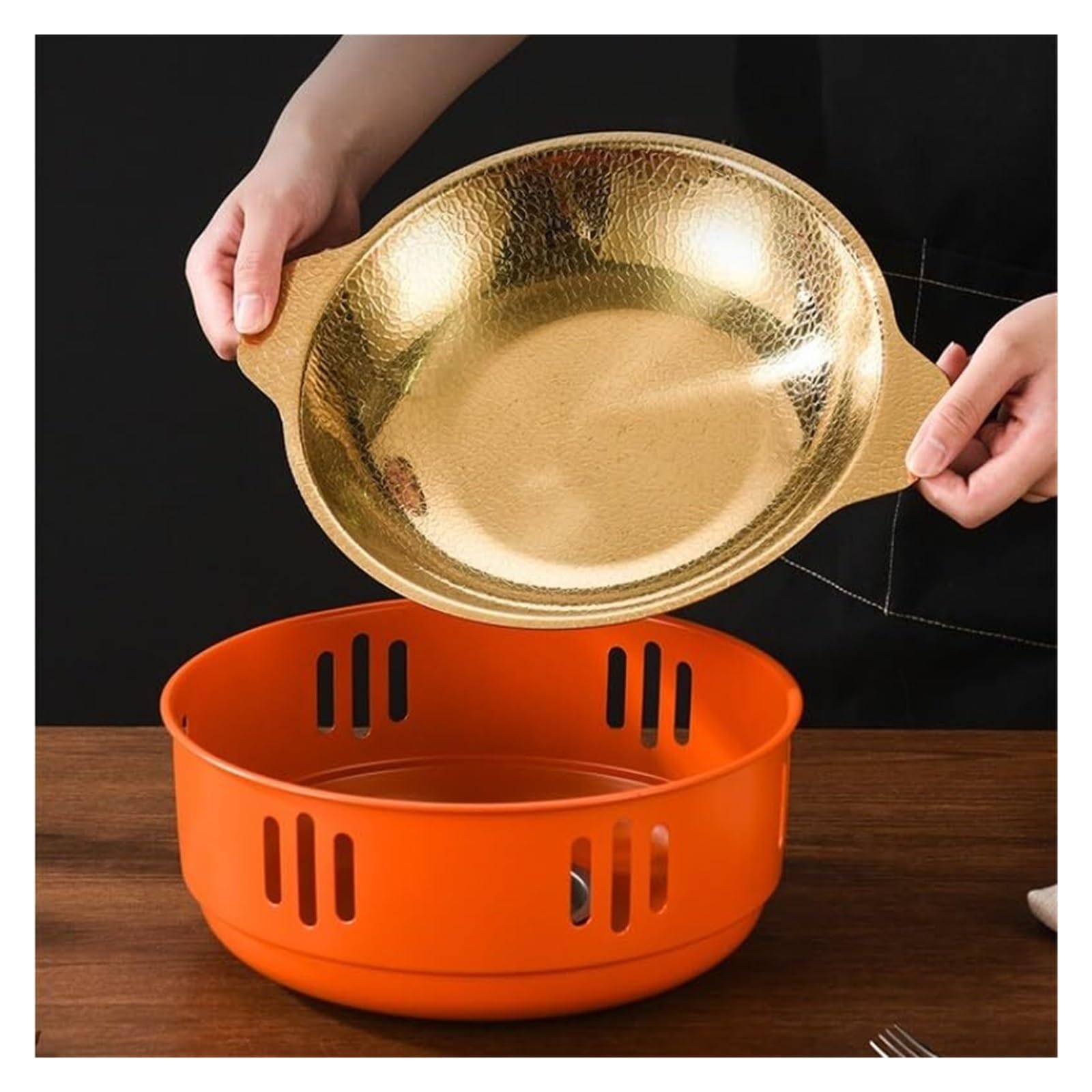 Juego Integrado de Olla Seca y Estufa. Estufa Buffet | Juego de buffet de plato de frotamiento de acero inoxidable for cualquier plato de frotamiento de fiesta(24cm)