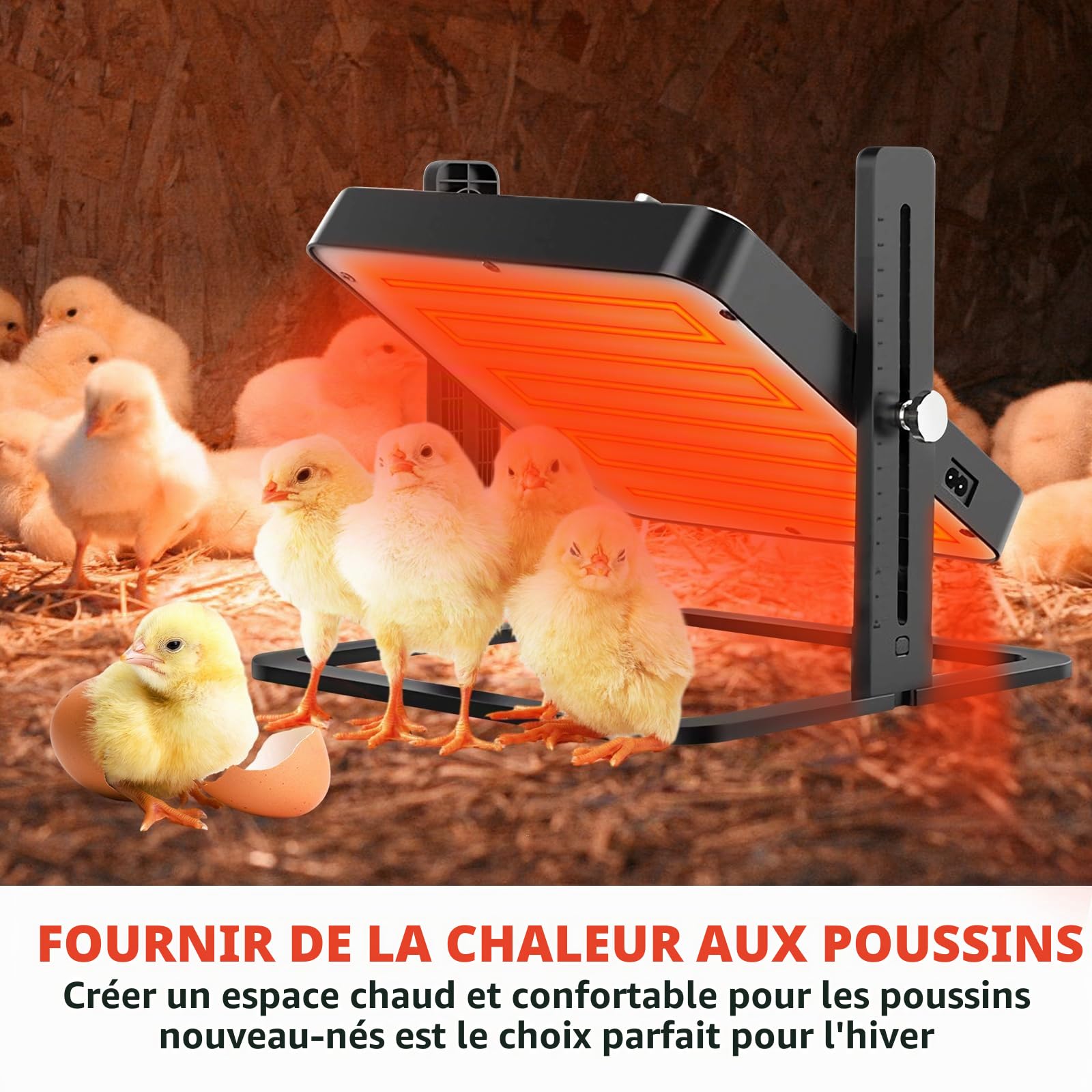 Plaque chauffante pour poussins - Plaque chauffante réglable en hauteur pour poussins avec réglage de la température de 45 à 70 °C, 15 à 22 W, lampe chauffante pour poussins et poulailler