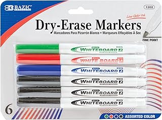 BAZIC Assorted Color Fine Tip Dry-Erase Marker (6/Pack) (Box of 12)