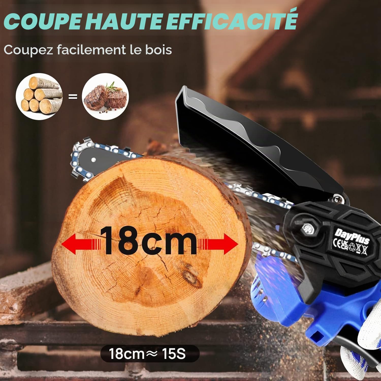 Tronçonneuse électrique super puissante et scie à bois à batterie avec aiguiseur - Outil de jardin avec une batterie Li-Ion et 2 chaînes, 2200W, longueur de la plaque de guidage de 15,2 cm