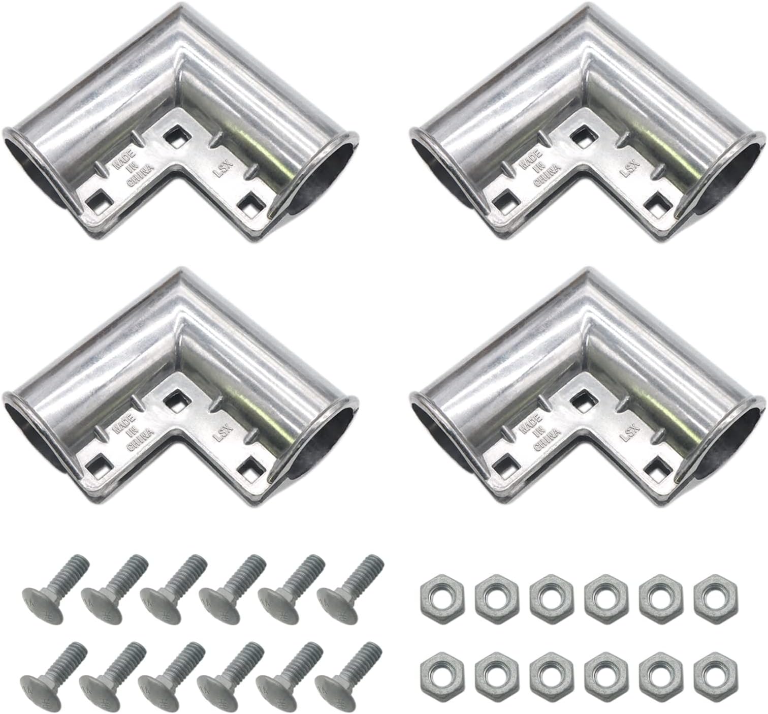 4 Packs Aluminum Chain Link Fence Gate Corners, Gate Elbow with 90 Degree Angle Design for 1-3/8" x 1-3/8" Outdoor Diameter Pipe, Pressed Gate Corner Include Bolts, Easy to Install on Gate