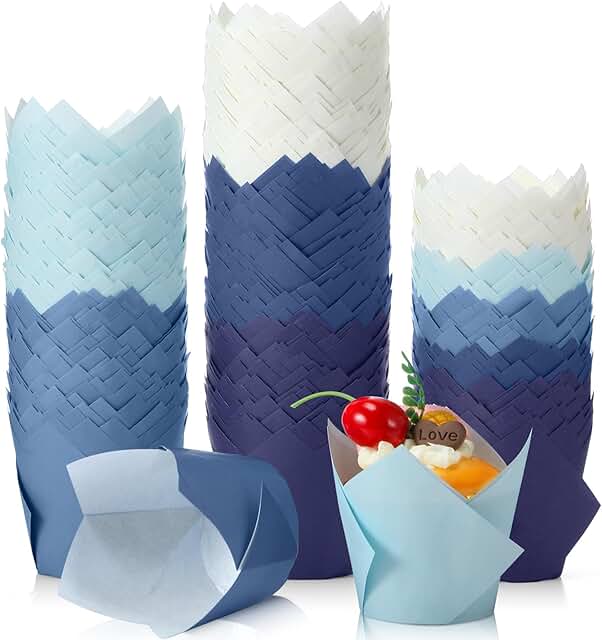 Havawish 500 Pcs Jumbo Gradient Blue Tulip Cupcake Liners, Party Cupcake...