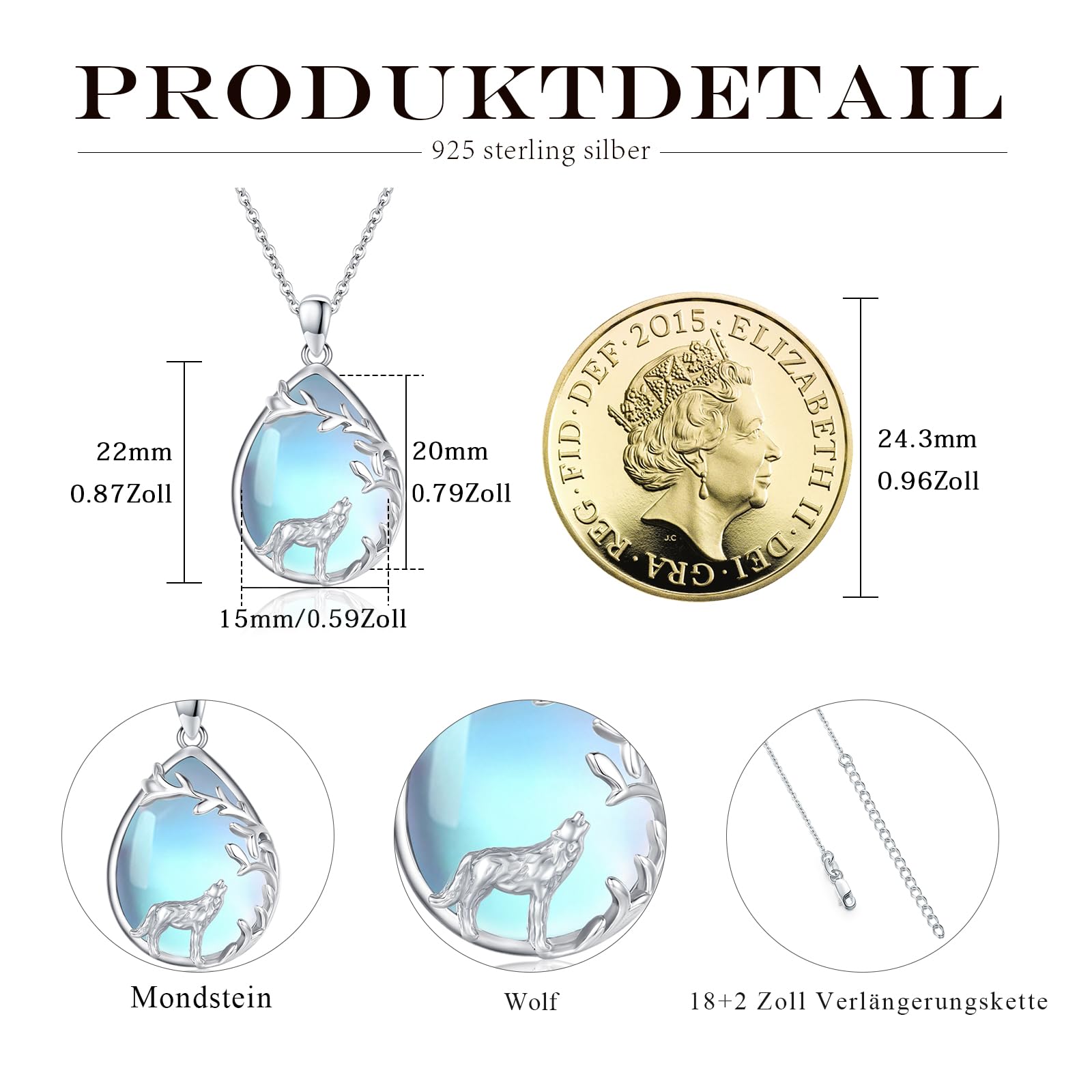 Wolf Kette Sterling Silber Wolf Halskette Wolf Anhänger Geschenke Weihnachts für Damen Teenager Mädchen