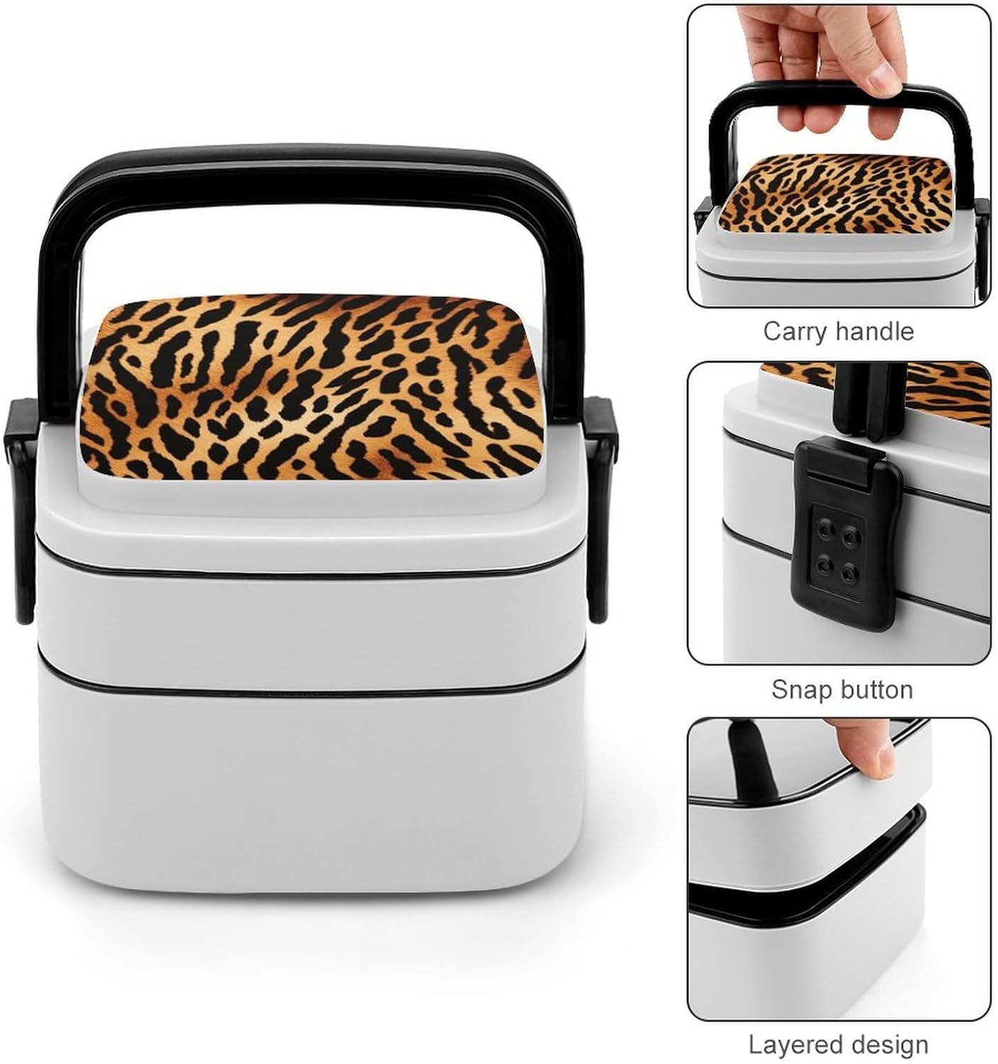 Adults Lunch Box Adult Bento Box Stackable Bento Box BPA-Free Leopard Texture Lunch Box Food Container Ideal for Meal Prep, Work, And On The Go