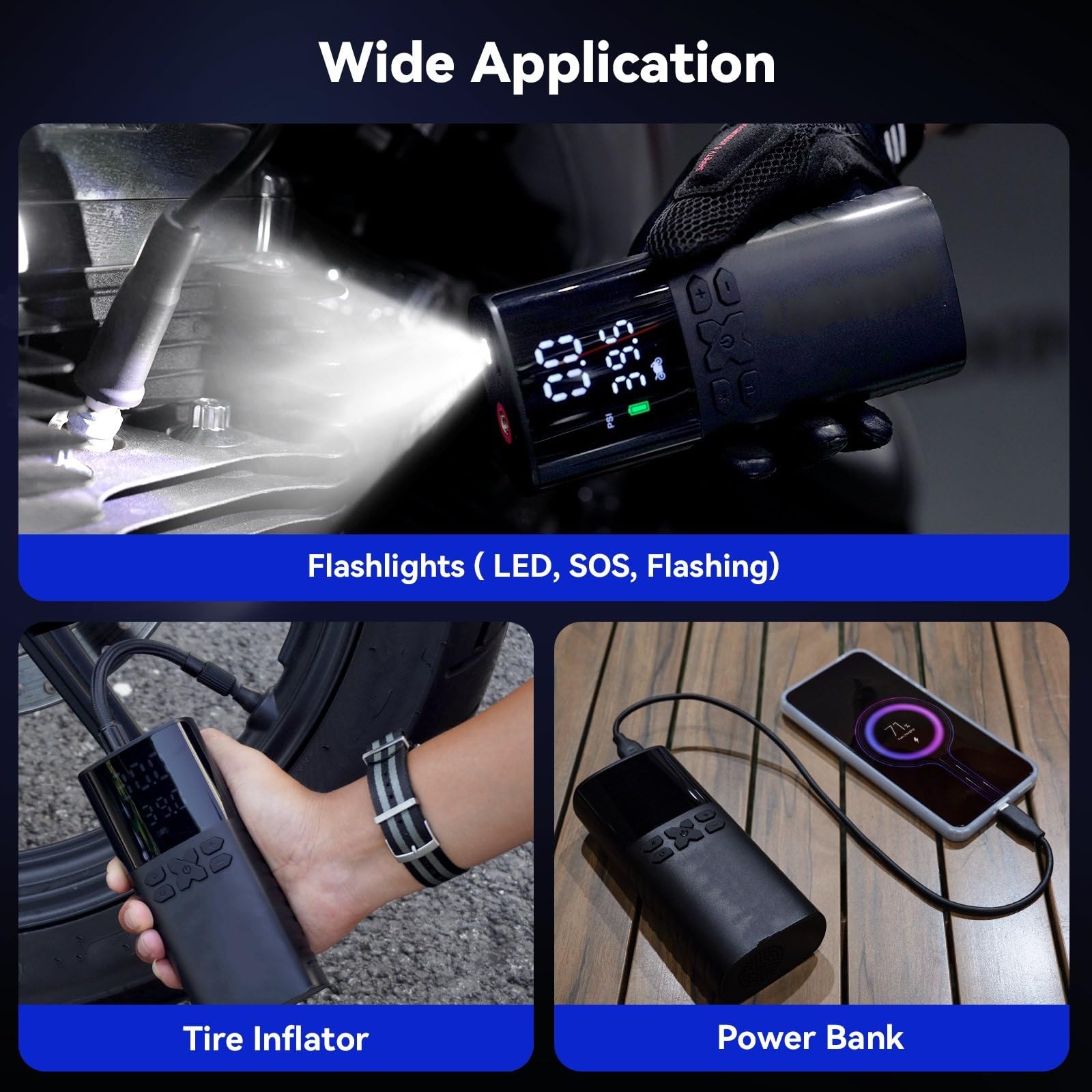 Inflador Ruedas Coche Bomba de Aire de 4000mAh para Motocicletas, Inflador de neumáticos para Bicicleta y Barco con LED Digital y presión preestablecida Compresores de Aire portátiles