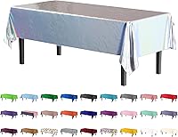 Vista 55 de Exquisito mantel redondo de plástico Party Solids morado, 84 pulgadas, paquete de 4