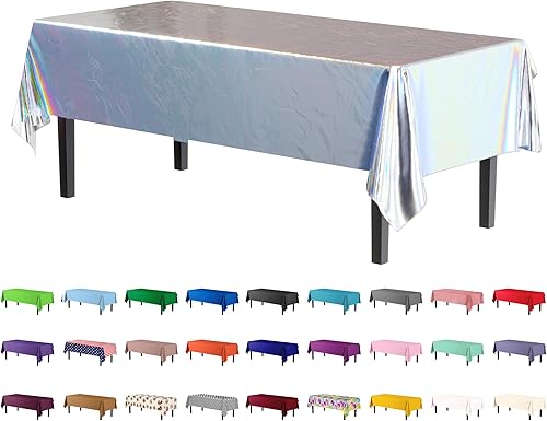 Miniatura 56 de Party Solids Paquete de 4 manteles de plástico color cereza, 54 x 108 pulgadas, mantel desechable para fiestas y pícnics Cereza,Puntos negros y