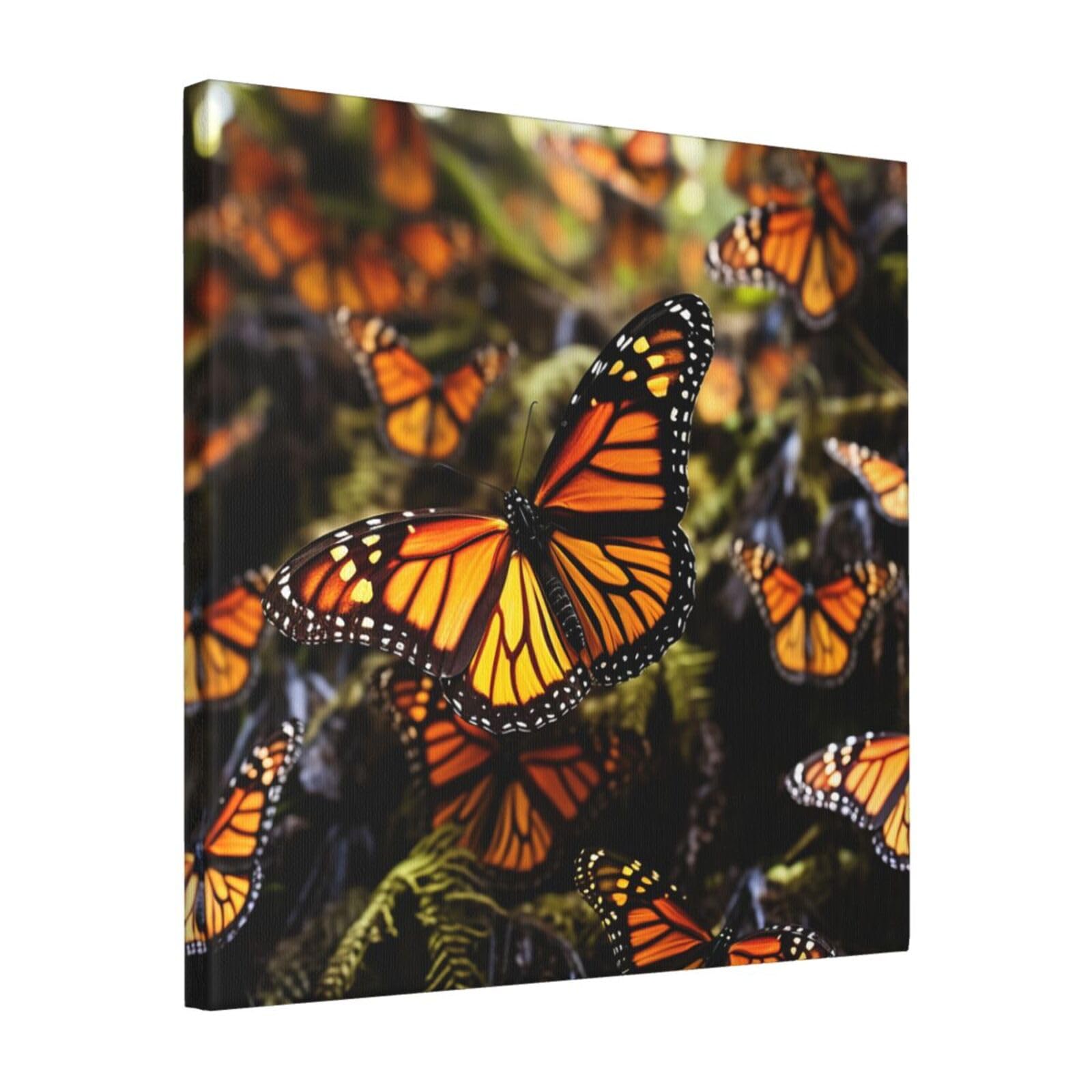 KLOPH Heaps of Orange Monarch Butterflies Canvas Wall Art for Living Room 16"x16" Modern Artwork Painting for Bathroom Hanging Canvas Prints Aesthetic Wallart for Bedroom Kitchen Office Wall Decor