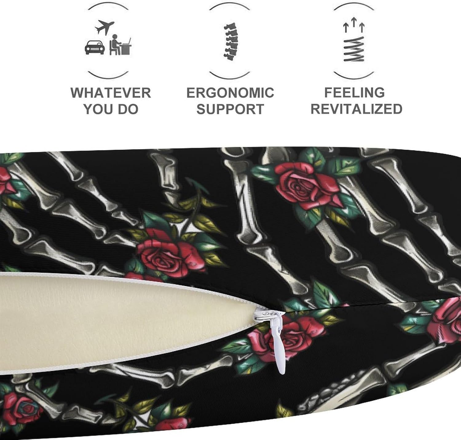 Skeleton Hand Red Rose Travel Pillow U Shape Neck Pillow Washable Pillowcase for Sleeping Chair