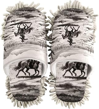 Microfiber Cleaning Slippers Western Desert Cowboys Washable Mop Shoes Slipper for Men/Women House Floor Dust Cleaner, Size M