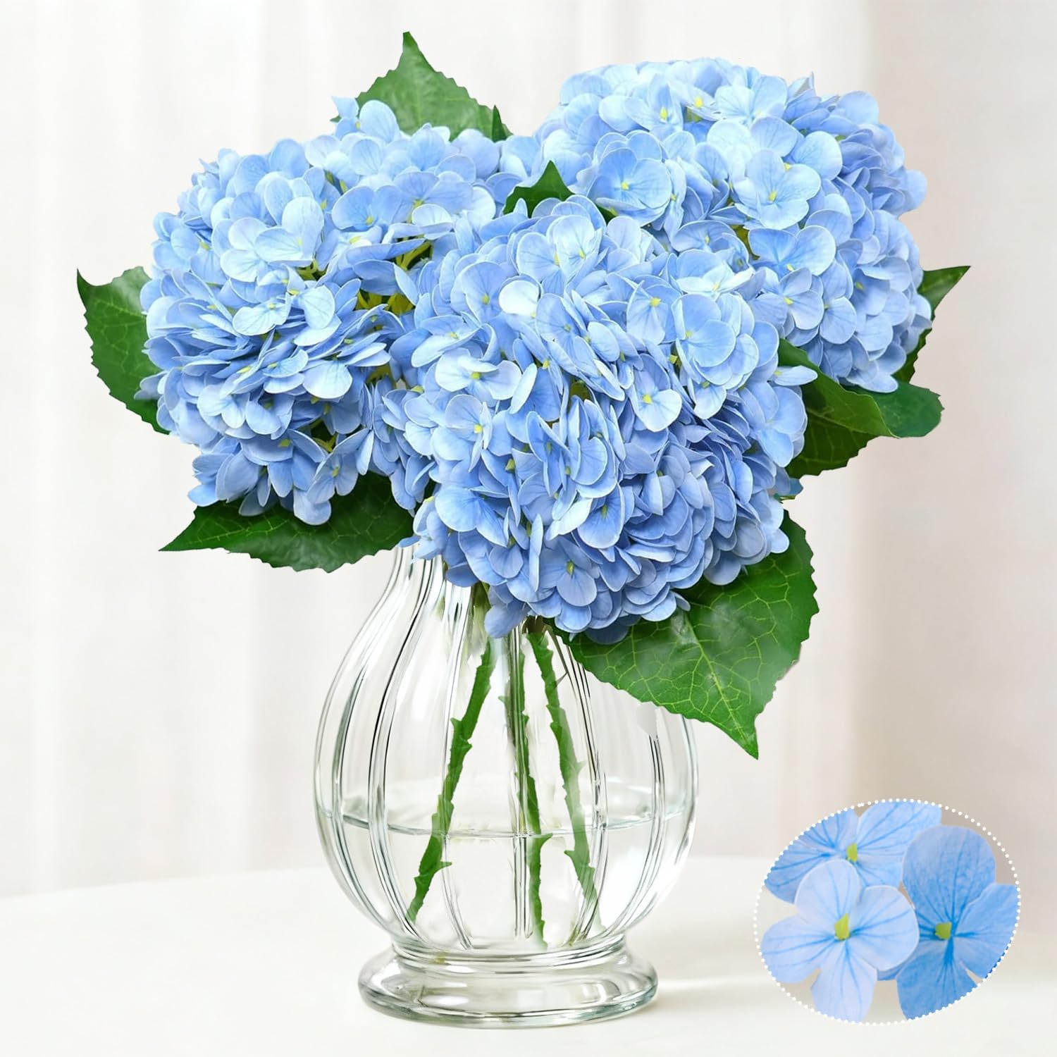 3 Pcs Hydrangea Artificial Flowers 21 Inch Real Touch Blue Latex Faux Hydrangea Flowers Large Fake Flowers Suitable for Home Decor Party Floral Arrangements Weddings Bouquets Centerpieces