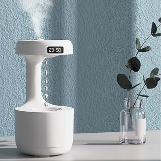 Anti-Gravity Humidifier, 800ml Small Water Droplet Humidifier with Silent LED Light, USB Charging Hovering Cool Mist Humidifiers for Home Office (White)