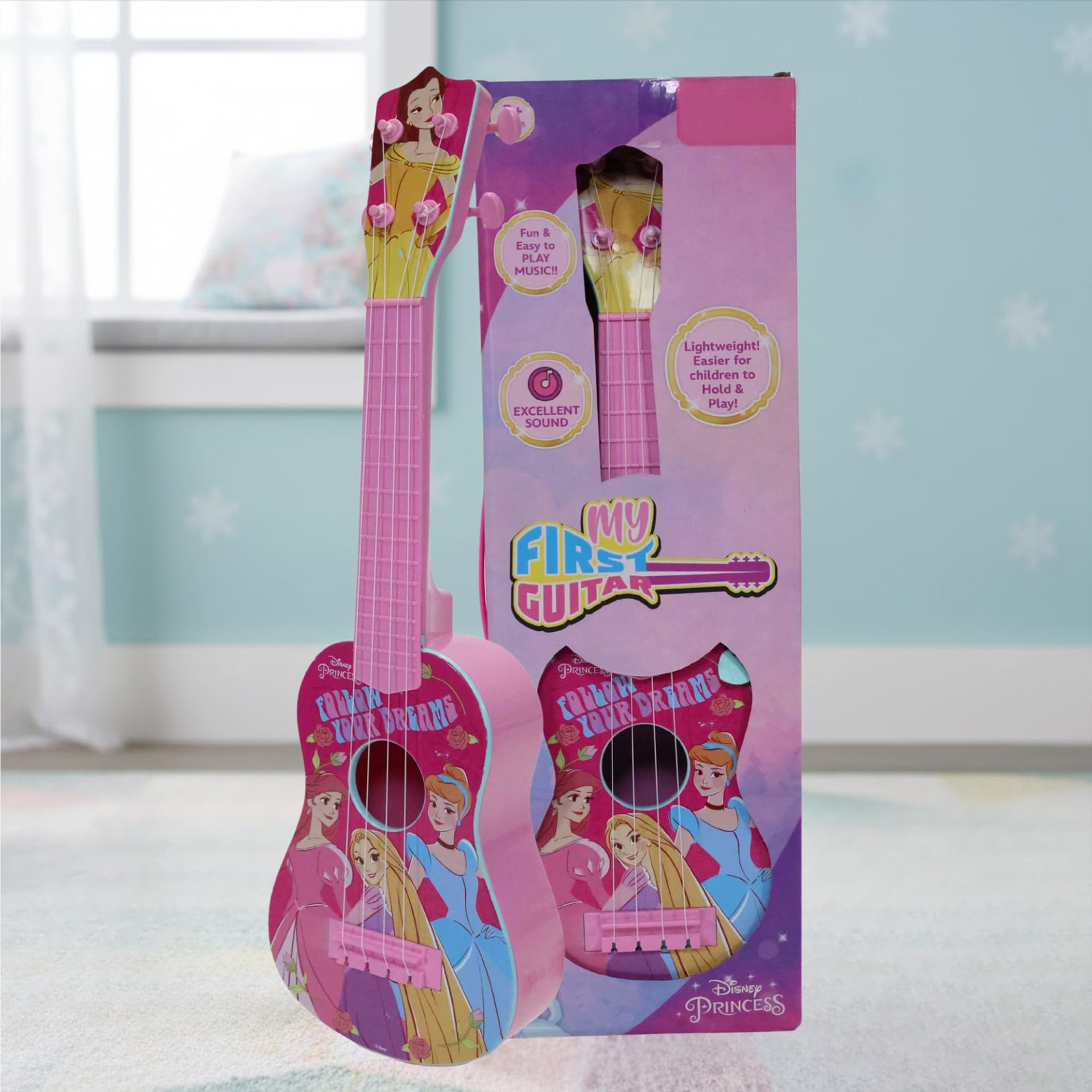 Jam & Honey Princess Theme Musical Guitar for Kids, 4-String Pink Toy Instrument, BIS Certified, Non-Toxic, Educational Toy for Girls Age 3+ (57 cm)-image-3