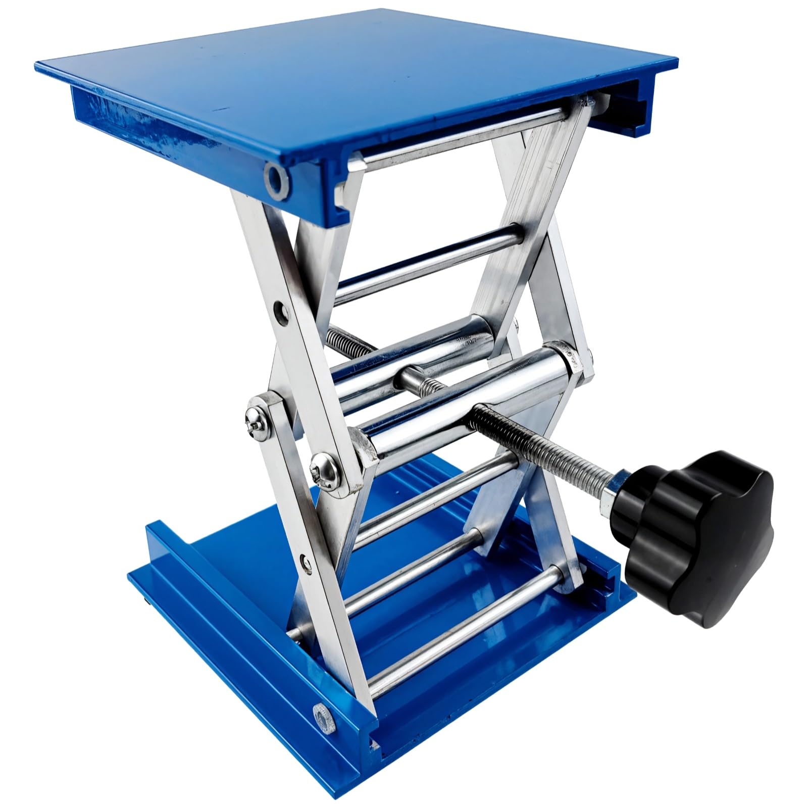Edelstahl-Hubtisch, manuell höhenverstellbare Plattform mit Scherenstütze, 150 x 150 mm, Tragkraft bis 50 kg, für wissenschaftliche Laborversuche und sichere Gerätehandhabung