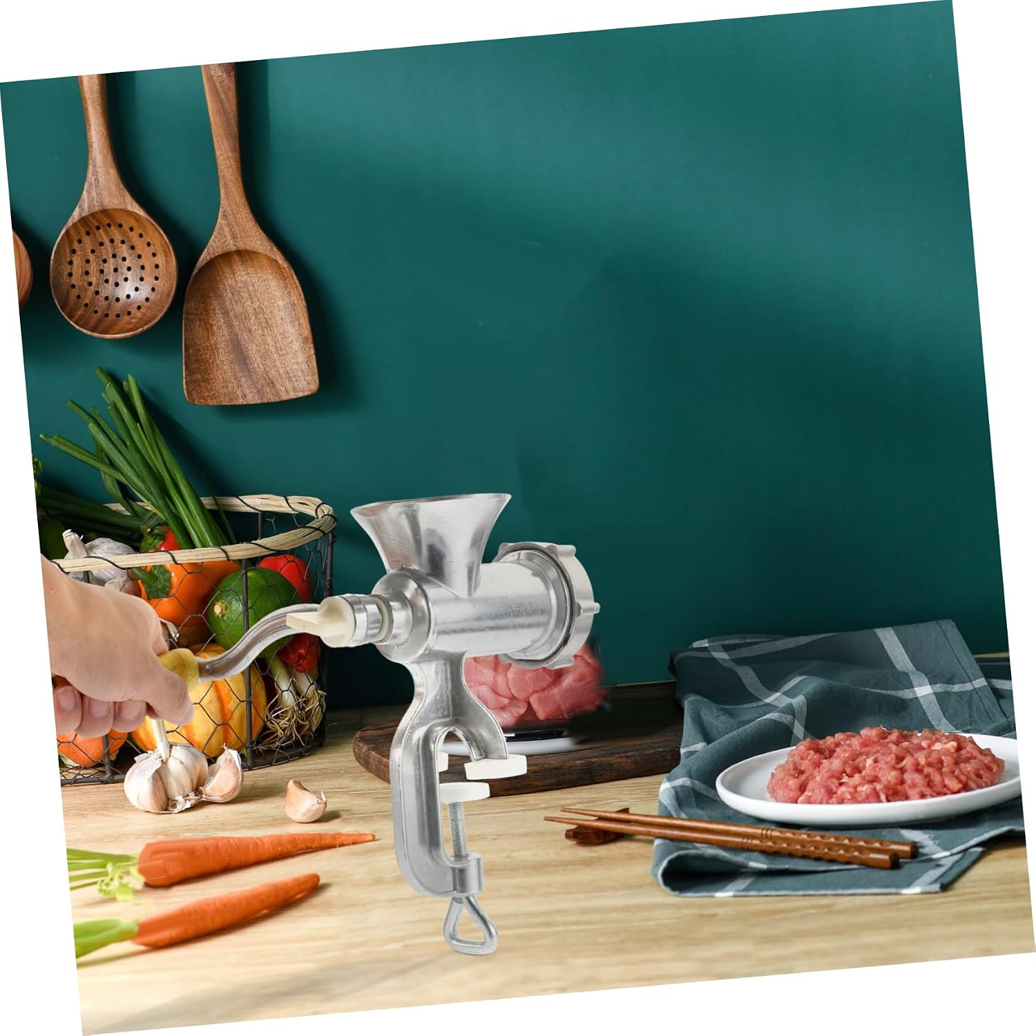 COLLBATH Aluminium Meat Mincer Hand Crank Meat Cutter Machine for Restaurant Home