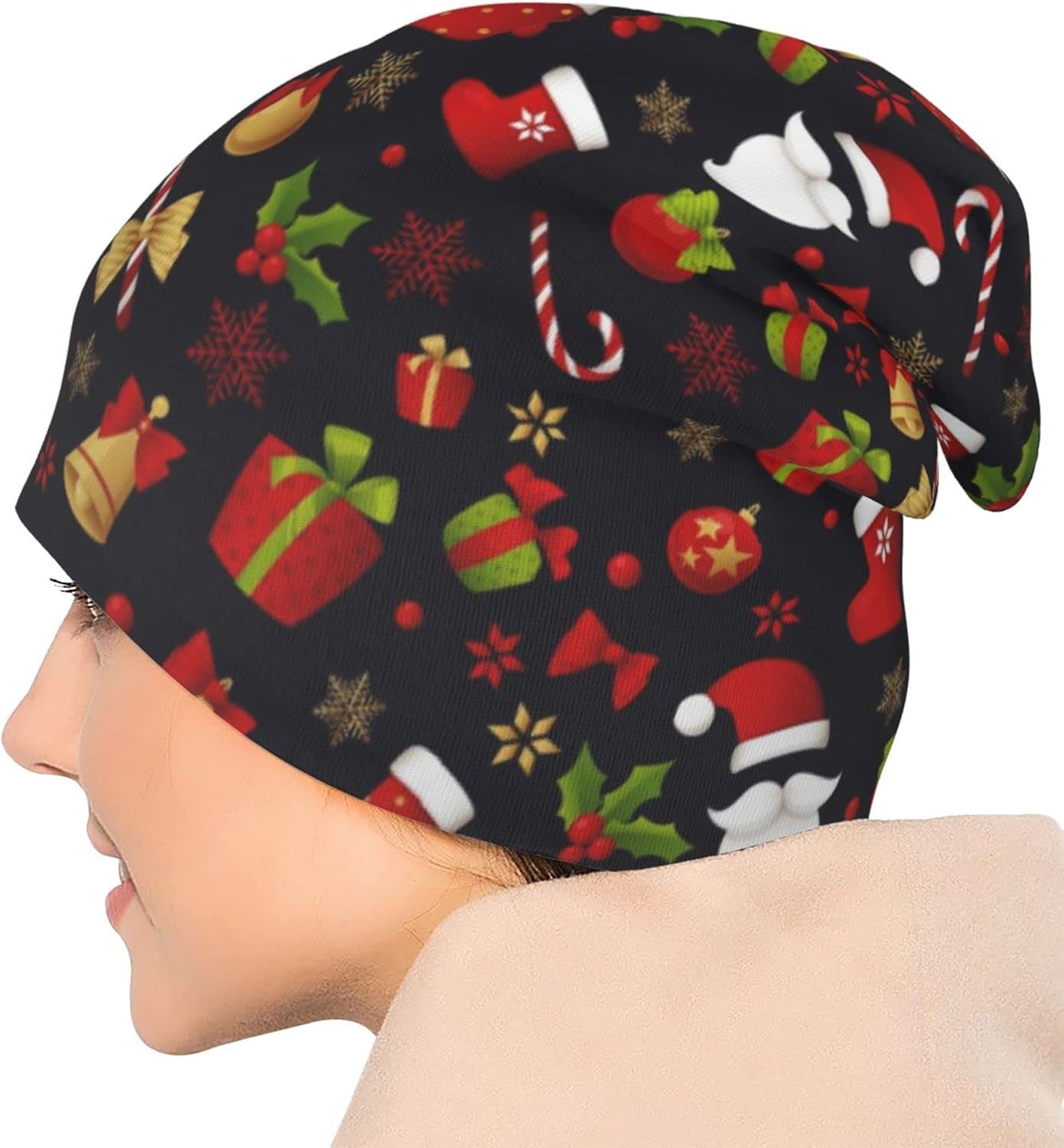 Merry Christmas Beanie Chemo Hat Cancer Headwear Knitted Hats Baggy Slouchy Scarf Cap for Adults Women Men - Image 6