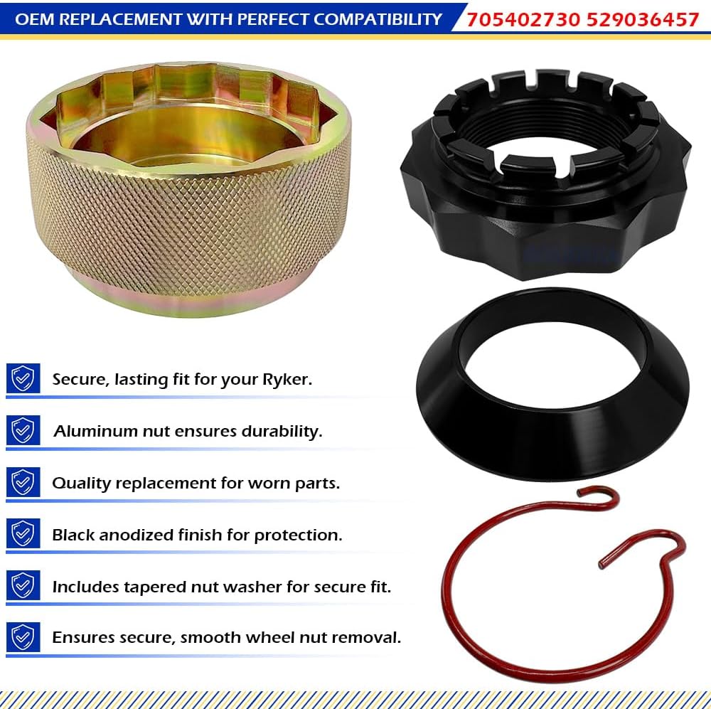 Wheel Nut Removal Socket Tool & Can-Am Ryker Rally 600 900 ACE Wheel Nut/Safety Clip/Tapered Spacer Set 705402730 529036457