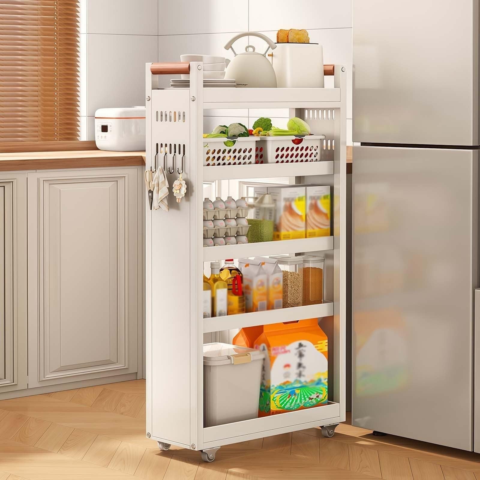 Carrito de cocina con ruedas, organizador de almacenamiento multiusos con ruedas, estante móvil con construcción de metal, perfecto para cocina o baño