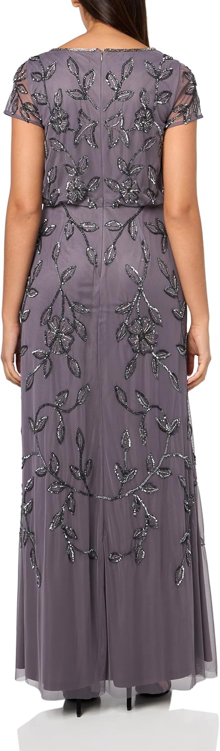 Adrianna Papell Women's Blouson Beaded Long Dress | Formal Beaded Dress with Bloused Bodice & Floral Embellishments - Image 2