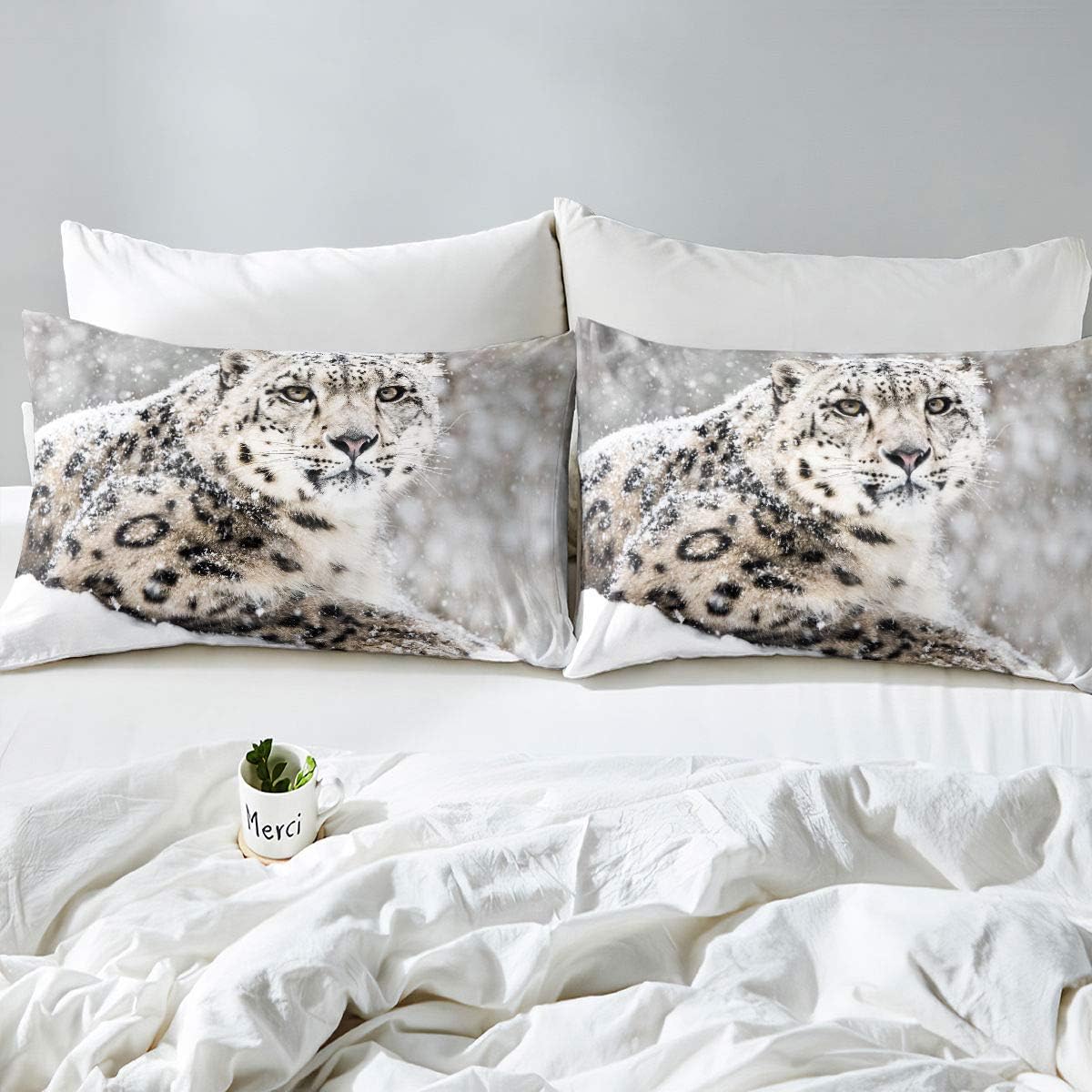 Cheapest 🛒 Erosebridal Leopard Print Duver Cover King Cheetah Bedding Set Snow Room Decorative Comforter Cover Set Wildlife Animal Bedding Set Winter Theme Quilt Cover for Kids Boys Girls Adult