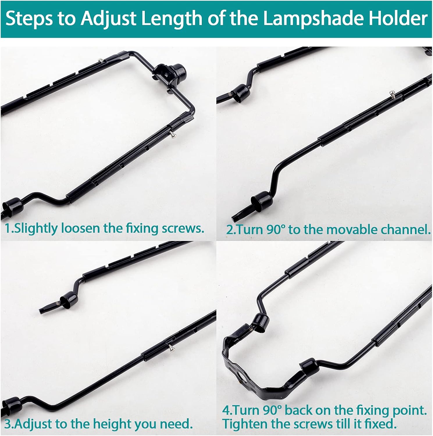 2Pack HZHFCB 7 8 9 10 inch Lamp Shade Harp Holder,Adjustable Lamp Harp Kit,Fit 3/8 IP Standard,E14,E26,E27 Light Base UNO Fitter Adapter,Black Horn Frame Lampshade Bracket(Black)