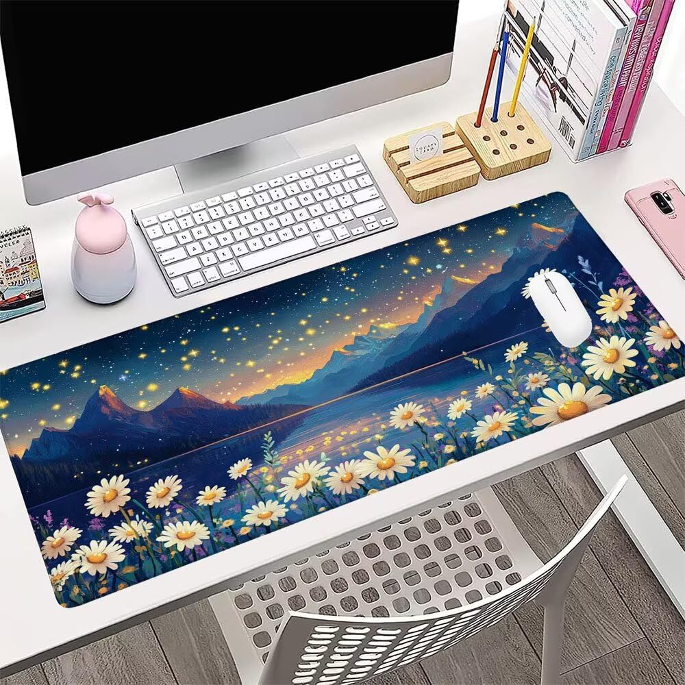 Alfombrilla de Mouse para Juegos, Blu, XXL, Antideslizante, Impermeable, Diseño de Cielo stellato, Extendido, Grande, 1400x600x3mm, para PC, Laptop, Ufficio, Famiglia d-858
