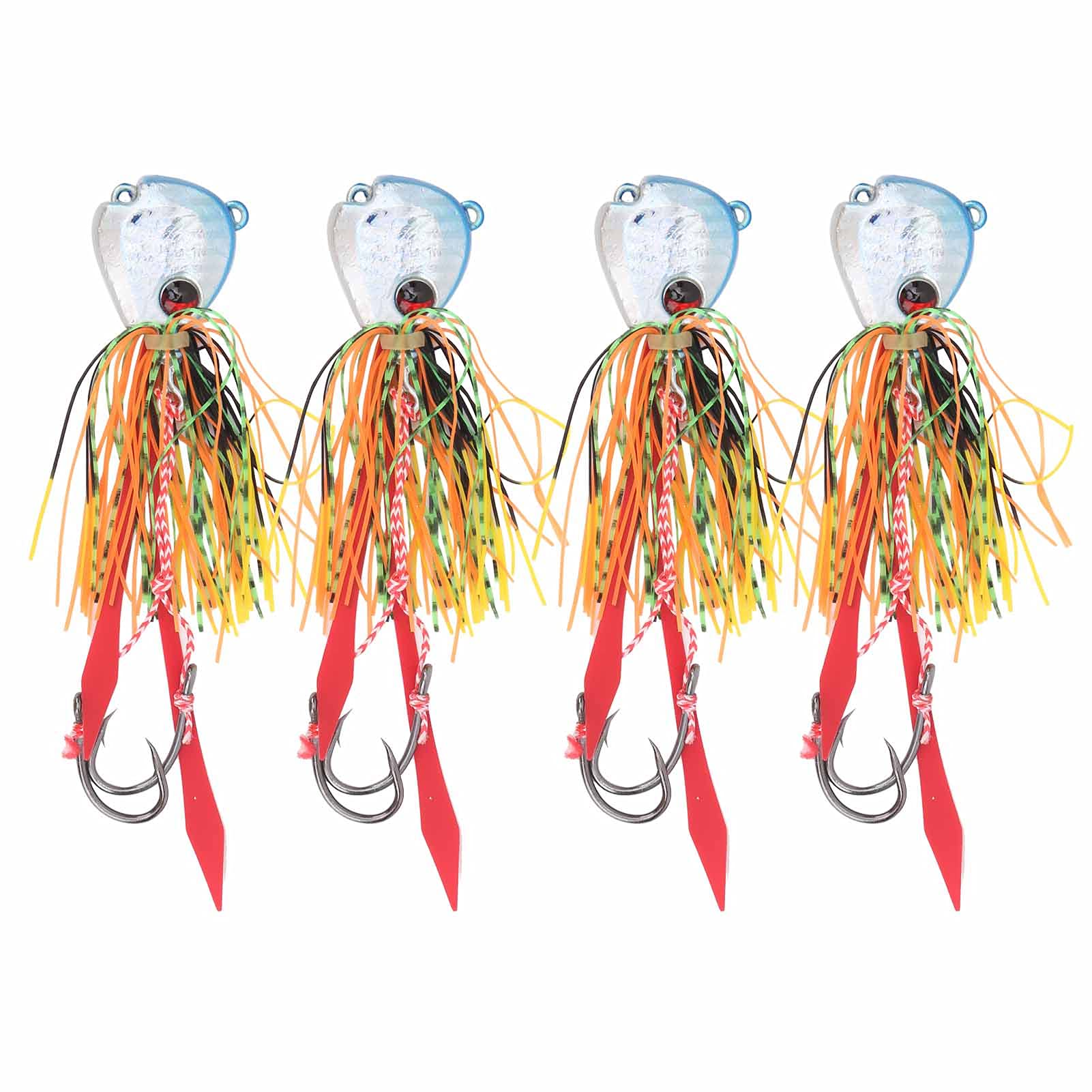 4Pcs Fishing Lures with Silicone Skirts, Artificial Soft Baits with 3D Eyes and Realistic Action, Durable Silicone Skirted Jigs for Freshwater Saltwater Bass Trout (Blue)