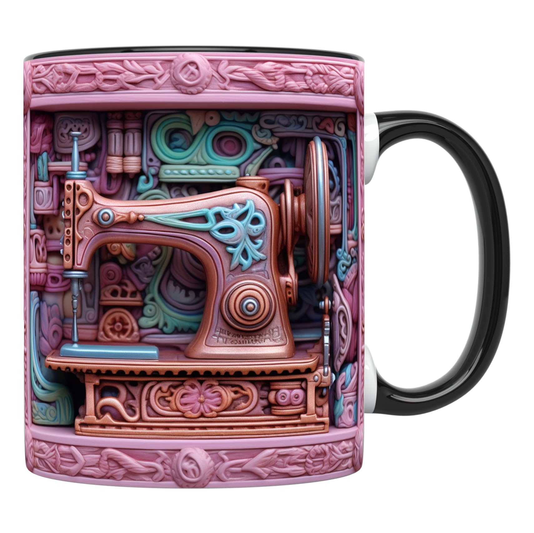 YouNique Designs3D Mug, Sewing & Quilting Gifts for Quilters, 11oz (Black Handle)