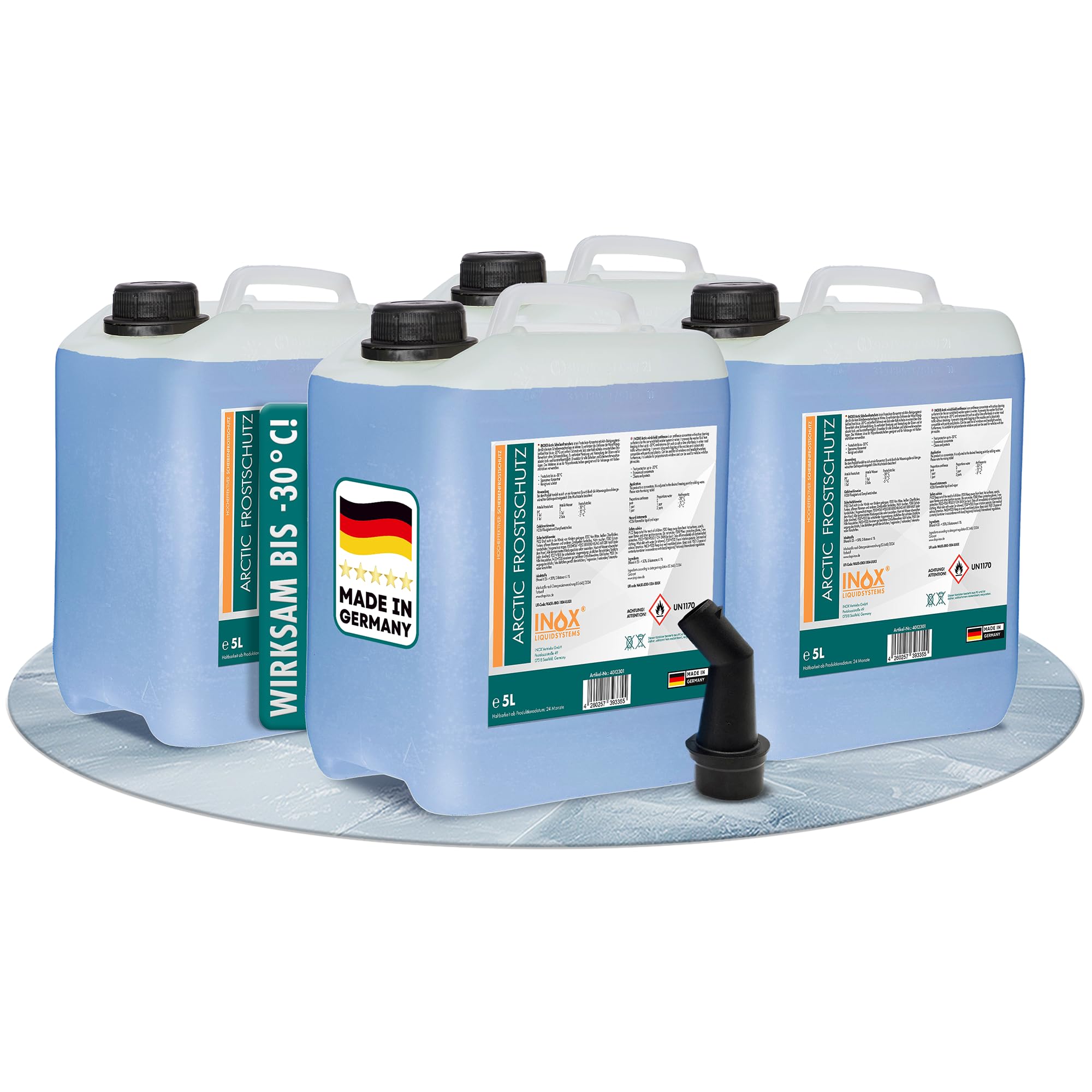 INOX® 4 x 5L Arctic Scheibenfrostschutz Konzentrat bis -30°C - Auto Frostschutzmittel Scheibenwaschanlage - Scheibenwischwasser schlierenfrei