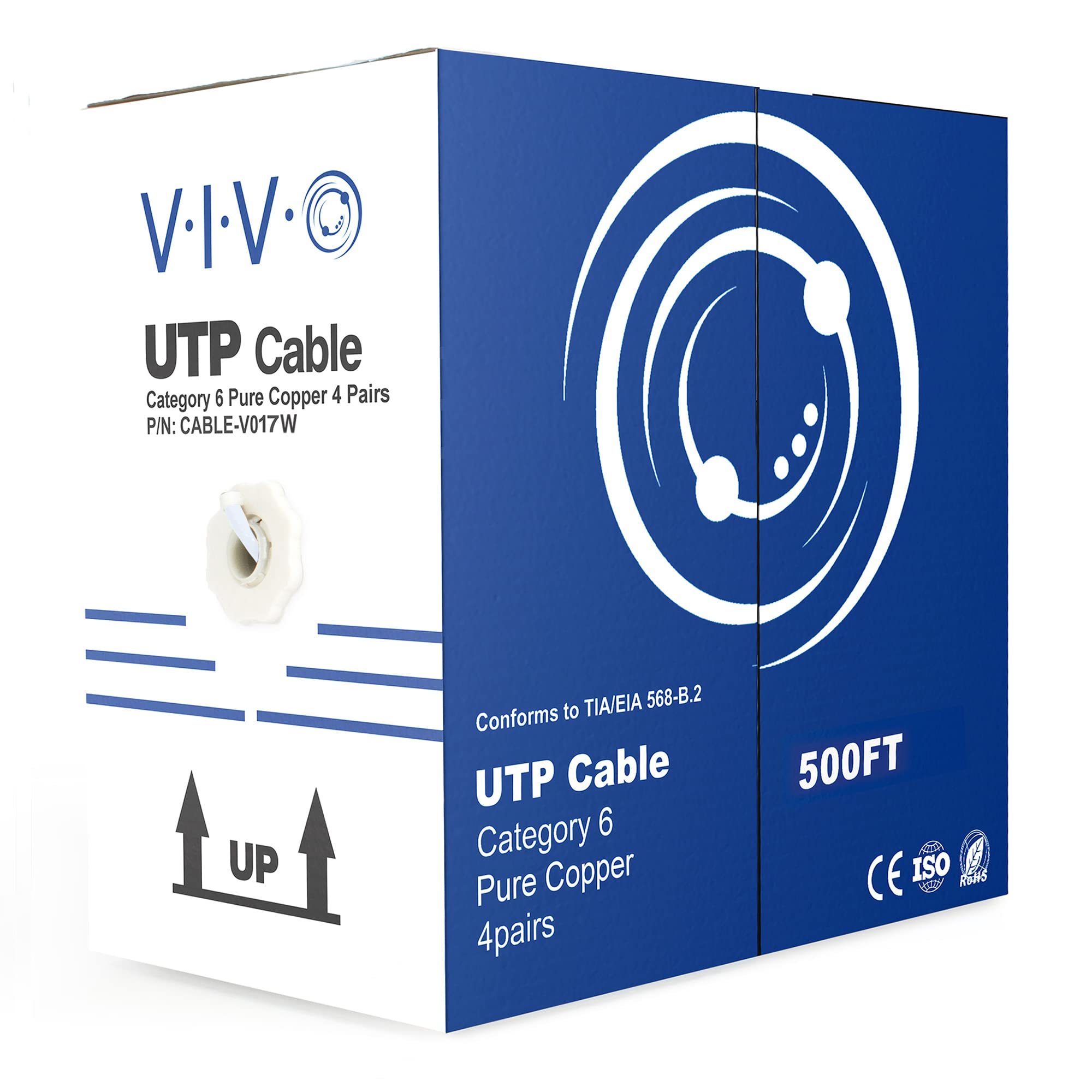 VIVO 150 m Bulk Cat6, cavo Ethernet in rame completo, 23 AWG, UTP Pull Box, Cat-6 Wire, Interno, Installazioni di rete, Bianco, CAVO-V017W