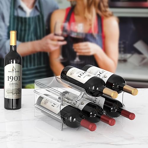 Miniatura 2 de Organizador de botellas de agua de plástico y soporte de almacenamiento para vino, 2 niveles y 6 recipientes, apilable, estante de almacenamiento de