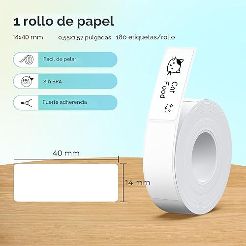 Miniatura 2 de Cinta para hacer etiquetas genuina Nelko P21, 14x40mm (0.55"x1.57"), cinta de etiquetas térmica laminada estándar de reemplazo, para hogar