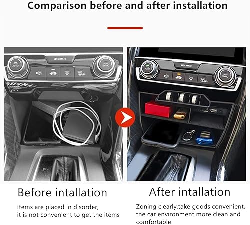 Miniatura 3 de JOJOMARK Organizador de plástico ABS impermeable para Honda Civic Sedan de 10ª generación, caja de consola central de monedas y bandejas con cable