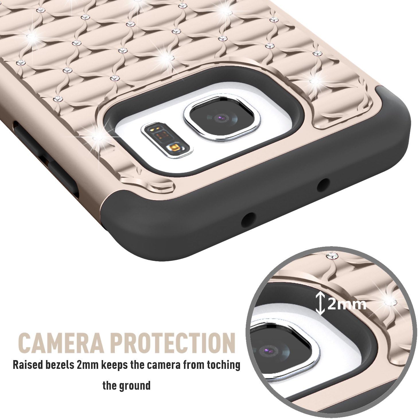 TILL Galaxy S7 Edge Case, S7 Edge G9350 Case, TILL Studded Rhinestone Crystal Bling Diamond Sparkly Luxury Shock Absorbing Hybrid Dual Layer Rugged Defender Cute Glitter Girls Case Cover [Gold]