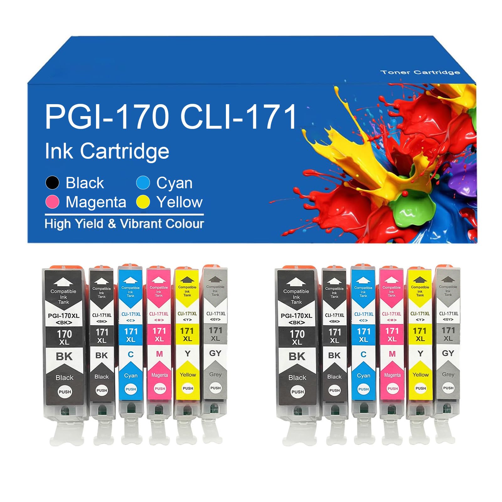 Cartucce d'inchiostro ad Alta resa PGI-170 CLI-171 di Ricambio compatibili per stampanti Canon PIXMA MG5710 MG6810 MG7710 TS5010 TS6010 TS8010 TS9010,PGI170-2 Set