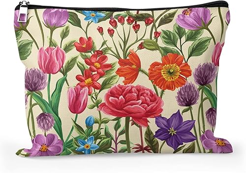 Cafl Bolsa de maquillaje Bolsa de cosméticos Bolsa de maquillaje de viaje con cremallera, Flores de acuarela115