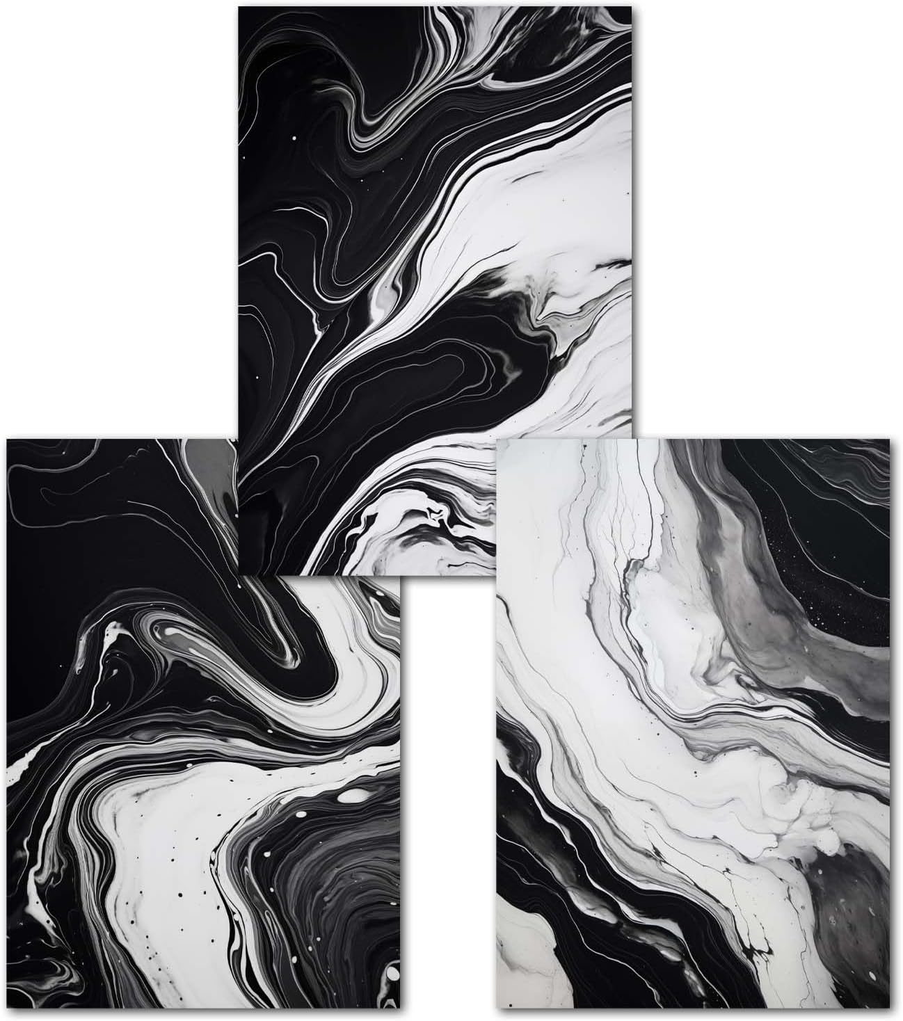 Black and White Marble Wall Art Abstract Painting Canvas for Living Room Bedroom Decor - Gray Poster Set of 3 No Frame 16x24inch