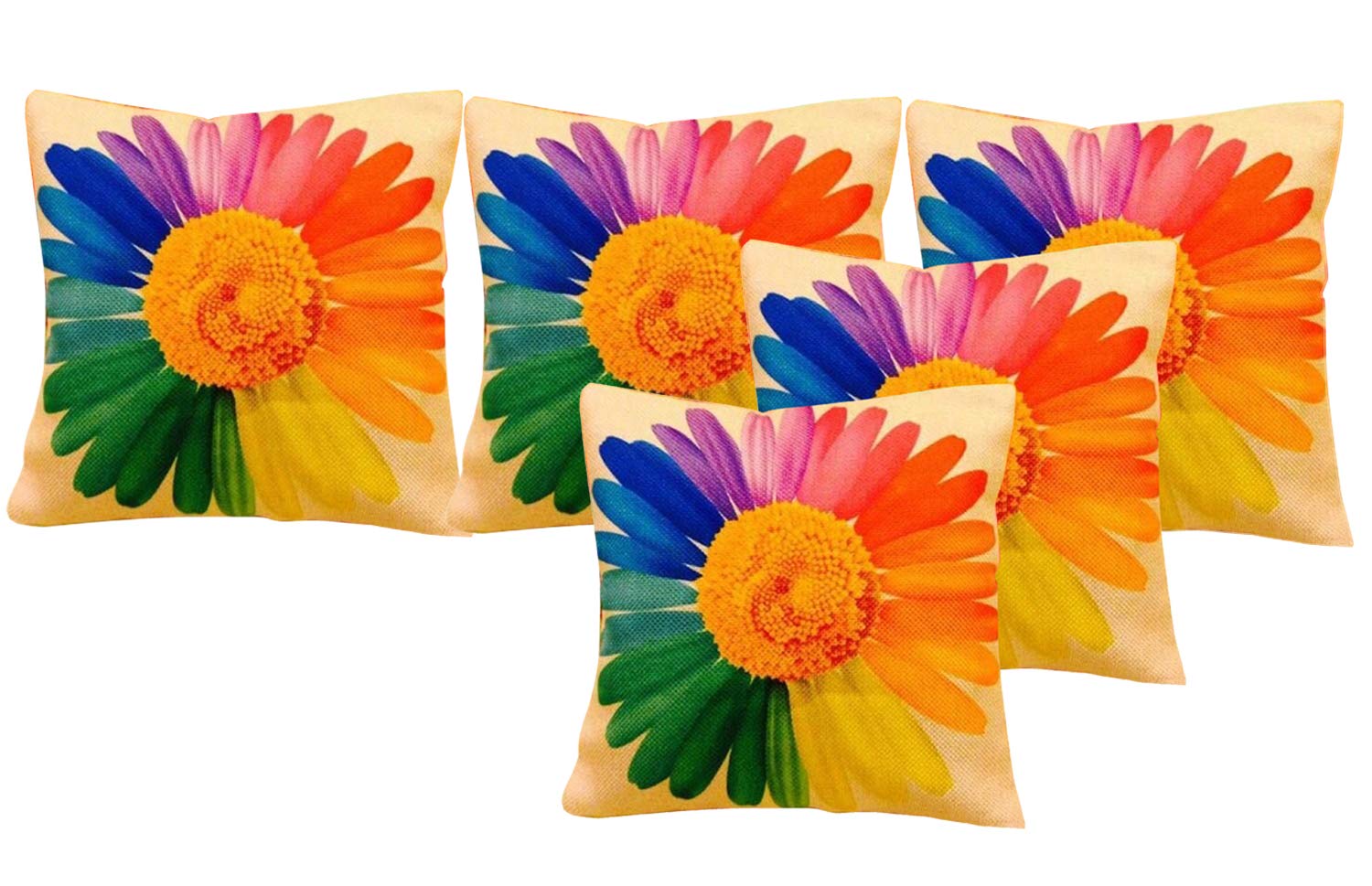 Kuber Industries Sun Flower 5 Piece Jute Cushion Cover - 16"x16", Gold