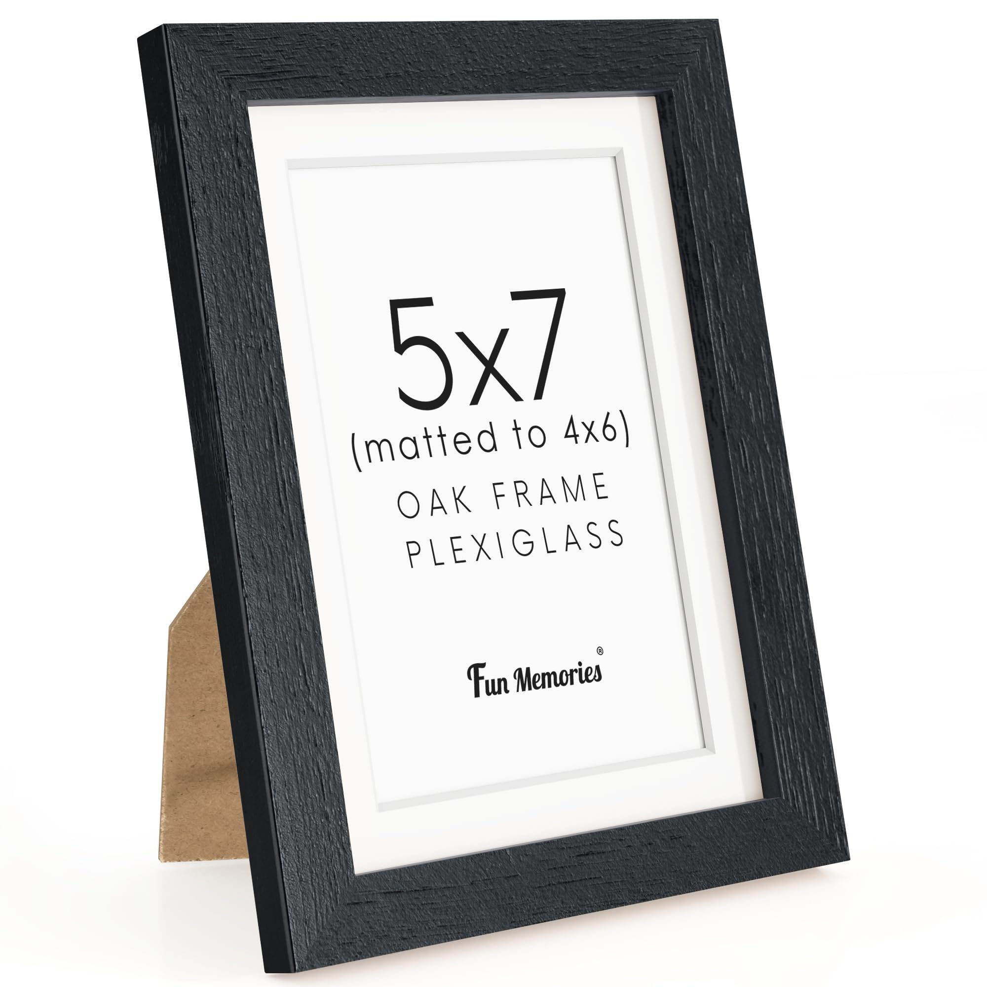 Fun Memories 5x7 Picture Frame in Black, Solid Oak Wood 5 x 7 Photo Frames for Wall & Tabletop Display, 5x7 Frame with Mat for 4x6, Rustic Wood Picture Frames with Plexiglass, 1 Pack โ image 1