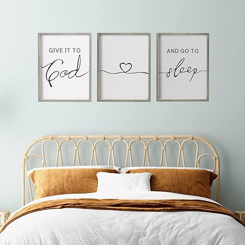 Miniatura 3 de Juego de 3 carteles enmarcados de casa de campo con la frase "Give it to God and Go to Sleep" de 11 x 14 pulgadas, decoración de pared para