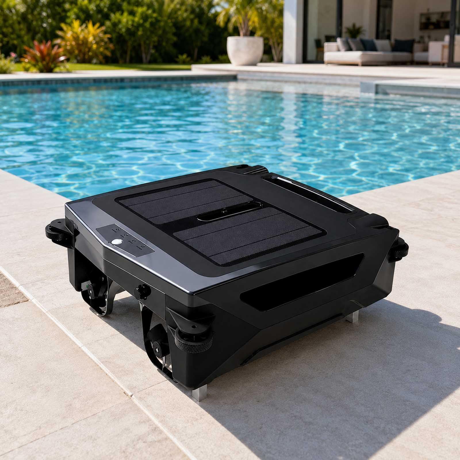 aallwwsso Solar Powered Robotic Pool Skimmer, Automatic Pool Cleaner Robot With 24/7 Continuous Cleaning, App Control, Dual Charging System (Solar + Battery Backup), Ideal For Above Ground