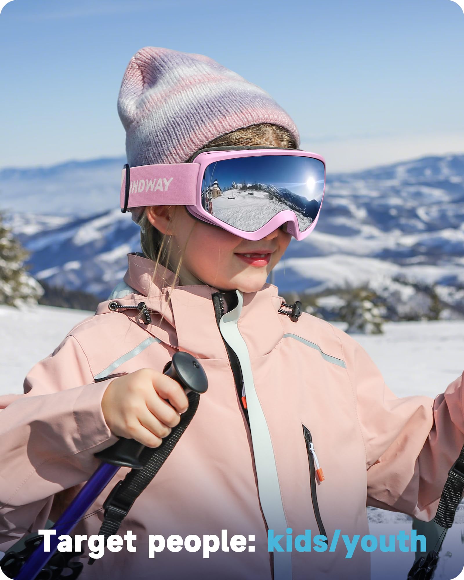 Findway Maschera da Sci Bambino 5~16 Anni Occhiali da Sci Maschera Sci Bambino Occhiali Sci OTG per Ragazzo Ragazza Anti UV Anti Nebbia Compatibile con Casco per Sci Snowboard Sport Invernali