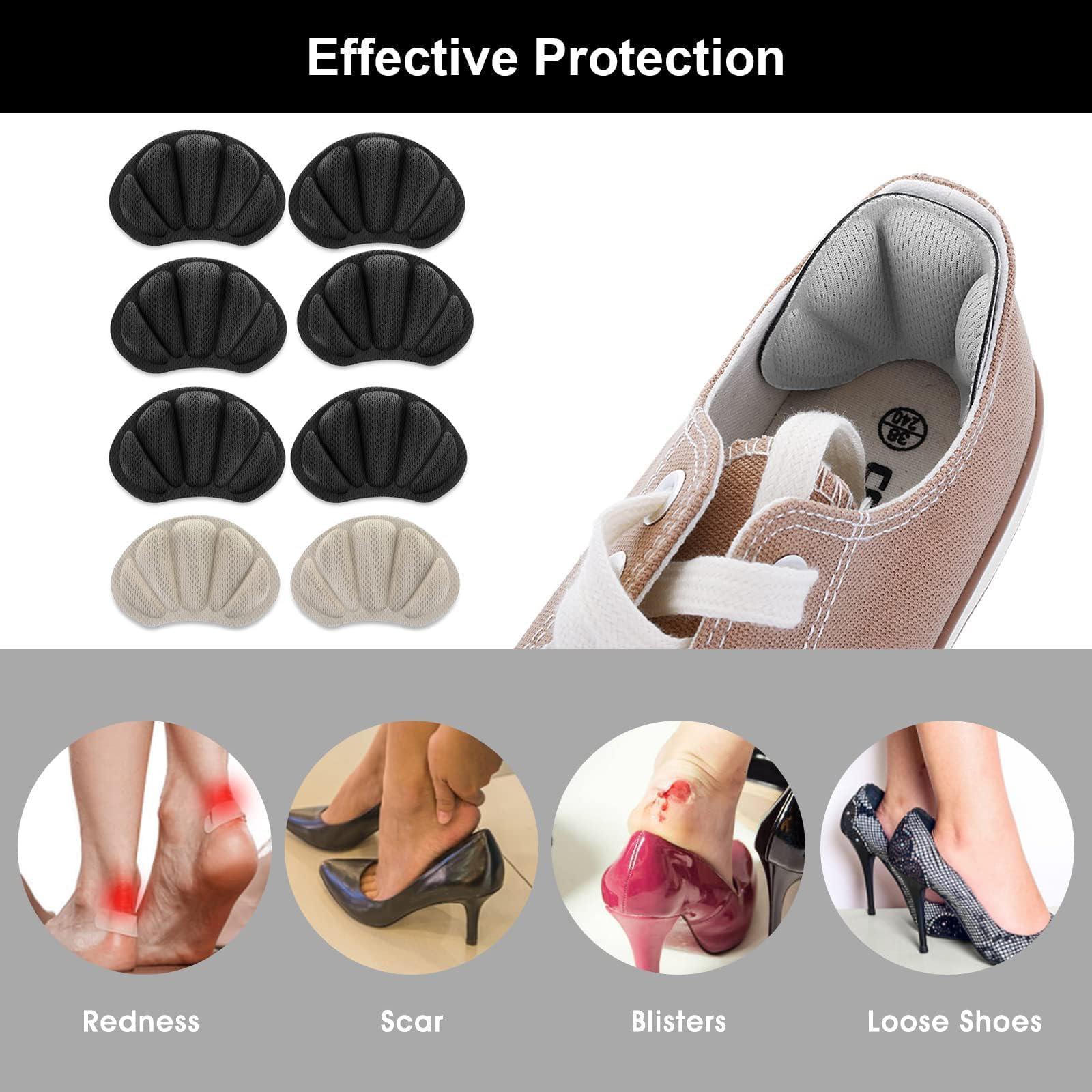 Lpxvnj4 Pairs Insoles To Make Shoes Smaller Heel Grips Ladies